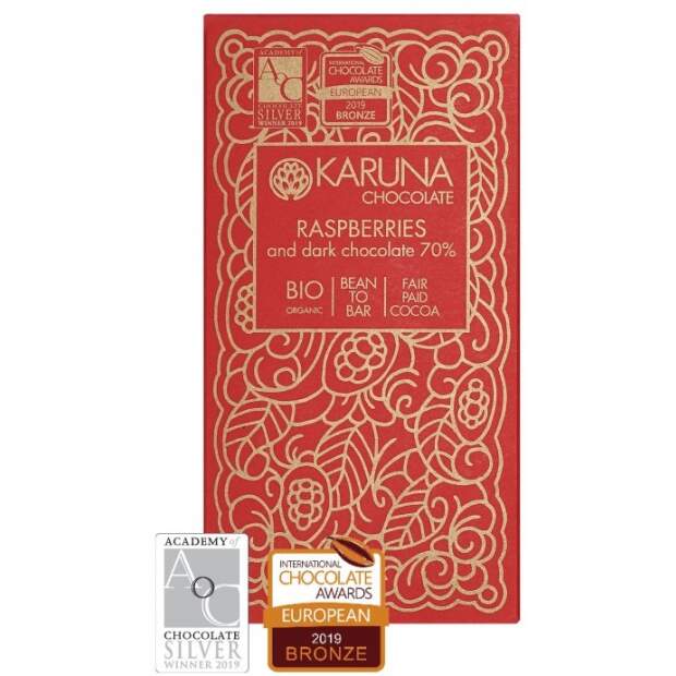 Karuna Chocolate Belize 70% with raspberries ORGANIC